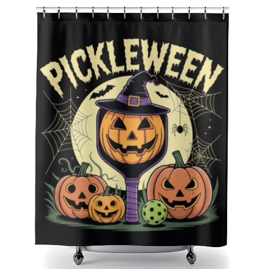 Pumpkin Pickleween Pickleball Player Halloween Shower Curtains