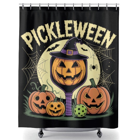 Pumpkin Pickleween Pickleball Player Halloween Shower Curtains
