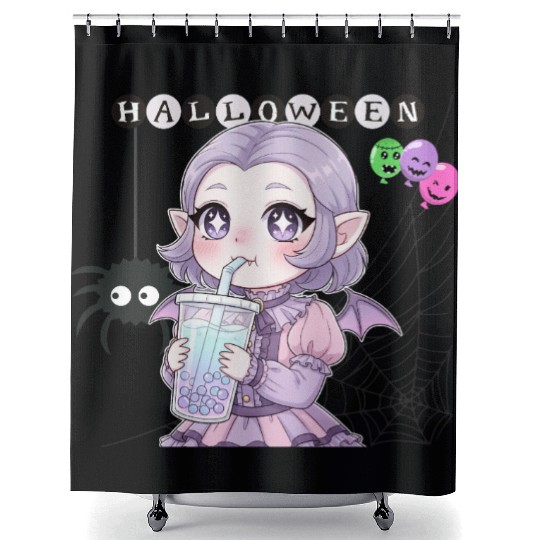 Cute Vampire Bat Halloween Girl Design Shower Curtains