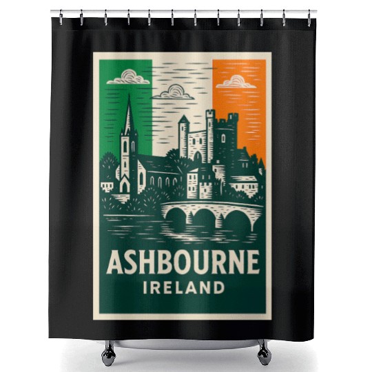 Irish Villagescape with Castle and Church Shower Curtains