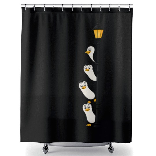 Funny Penguins on Lamp Post Shower Curtains
