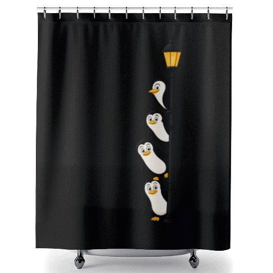 Funny Penguins on Lamp Post Shower Curtains