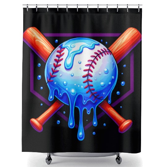 Baseball Drip For Boys Ice Cream Drip Shower Curtains