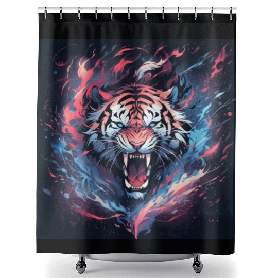Vivid Neon Tiger Burst Shower Curtains