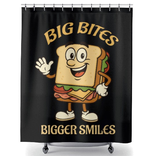 big bites bigger smiles - sandwich Shower Curtains