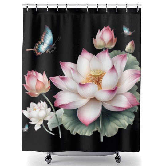 Light Pink Lotus and Butterflies  Shower Curtains