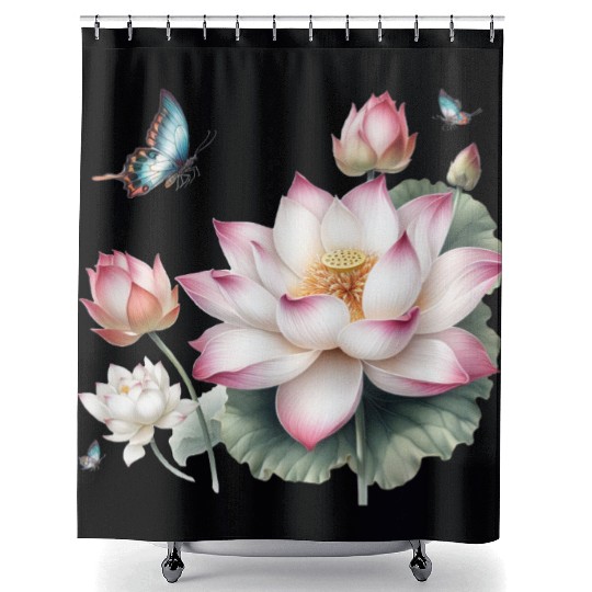 Light Pink Lotus and Butterflies  Shower Curtains
