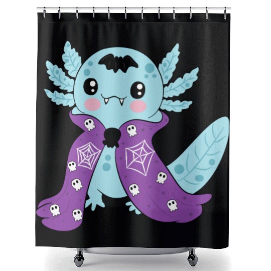 Cute Blue Vampire Axolotl Shower Curtains