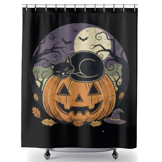 Spooky Cat Nap Pumpkin | Halloween Party Design Shower Curtains