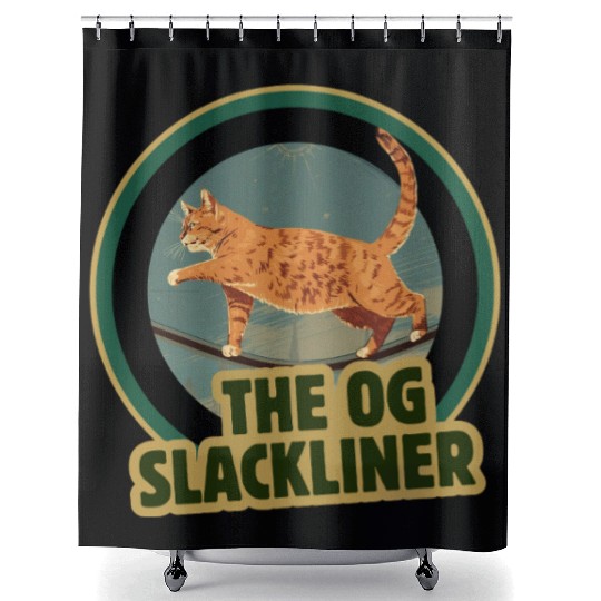 The OG Slackliner – Vintage Cat Walking the Line Shower Curtains