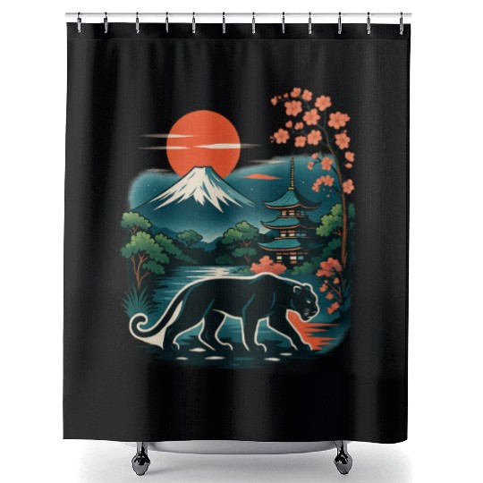 Serene Japanese Landscape with Mount Fuji Shower Curtains