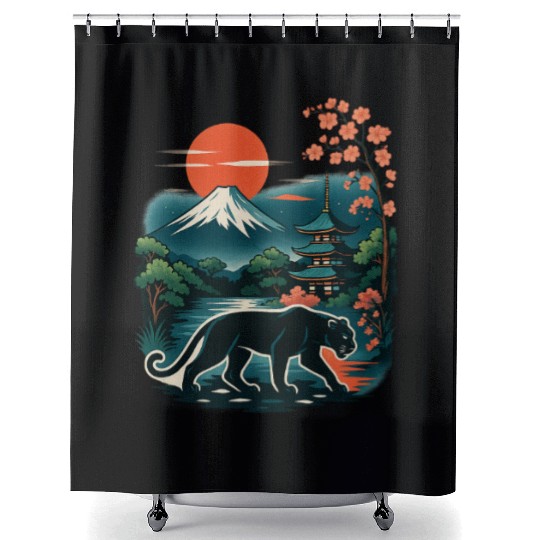 Serene Japanese Landscape with Mount Fuji Shower Curtains