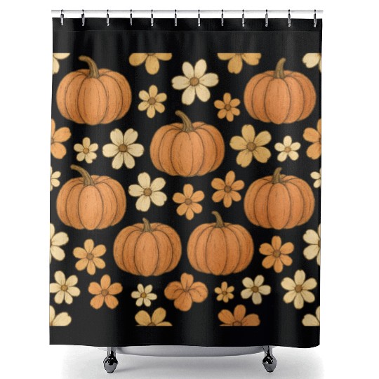 Autumn Pumpkin and Flower Pattern Shower Curtains