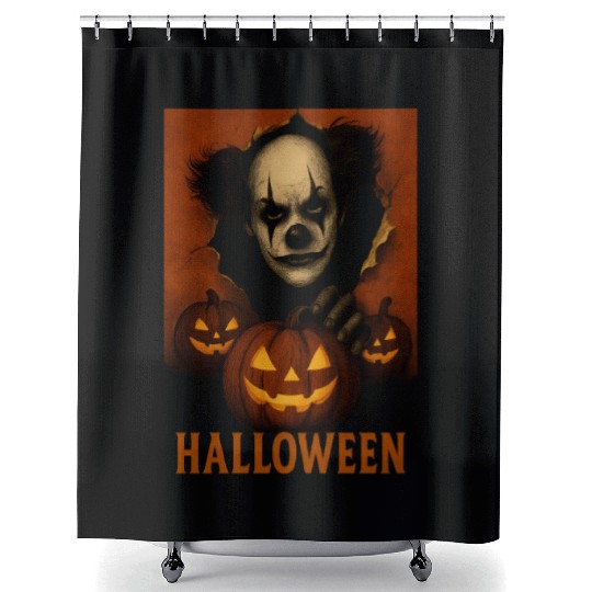 Eerie Clown with Jack-O-Lantern Pumpkins Shower Curtains