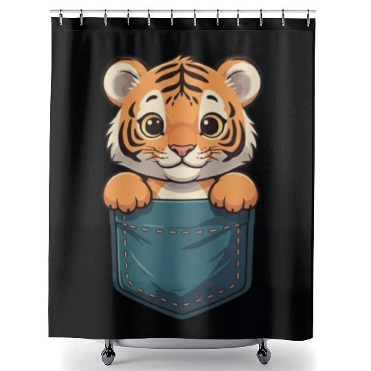 Adorable Tiger Cub Pocket Pal Shower Curtains