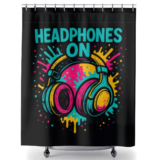 Vibrant Headphones Graphic Design Shower Curtains