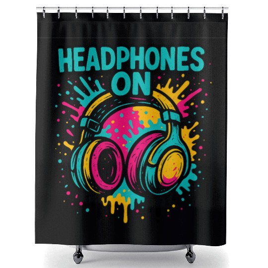 Vibrant Headphones Graphic Design Shower Curtains