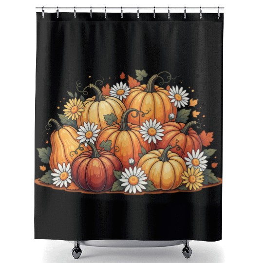 Autumn Pumpkin and Daisy Ensemble Shower Curtains