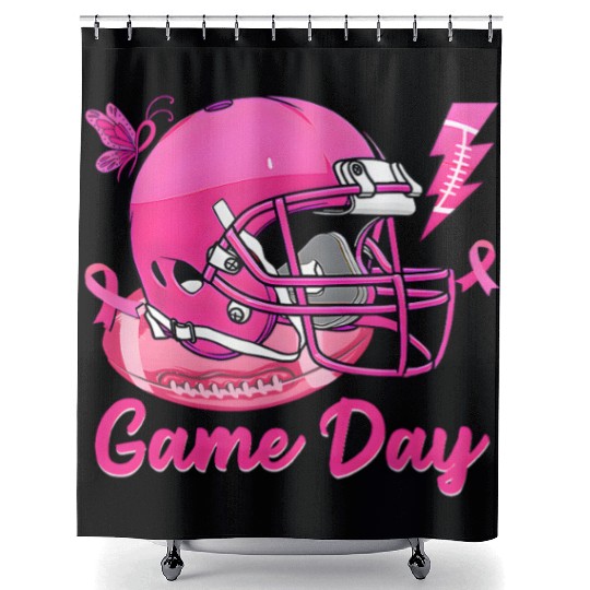 Game Day Pink American Football Tackle Breast Shower Curtains