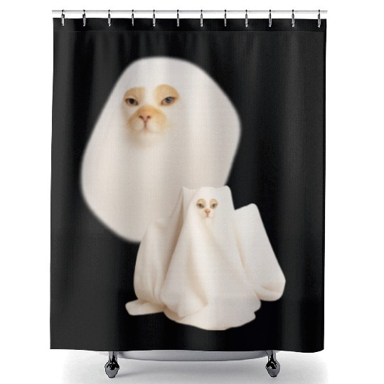 ghost cat meme funny halloween Shower Curtains