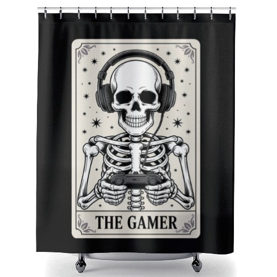 Tarot Card Skeleton Video Game Halloween Gamer Shower Curtains