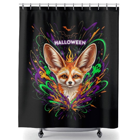 Halloween Fox with Psychedelic Fireworks Shower Curtains