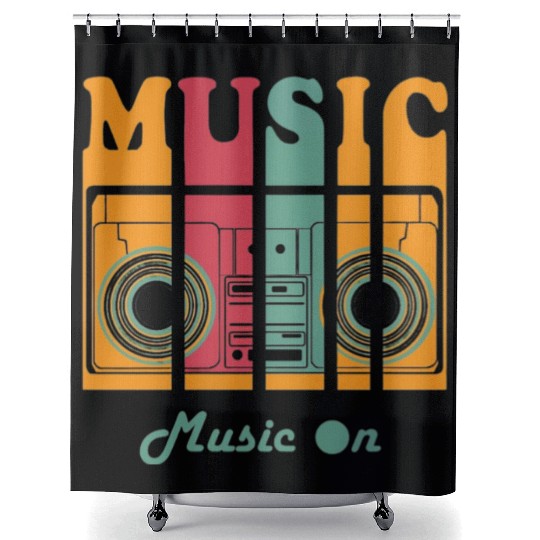 Colorful Retro Music Vinyl Design Shower Curtains