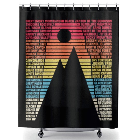 National Parks List Word Vintage Camping Hiking Shower Curtains