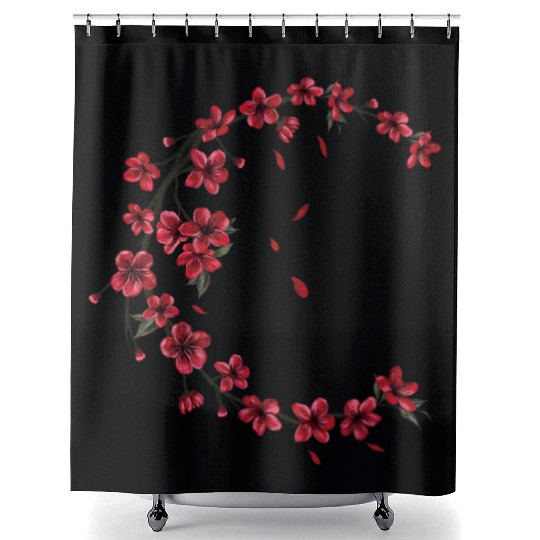 Red Moon Cherry Blossom Sakura Flower Design Shower Curtains
