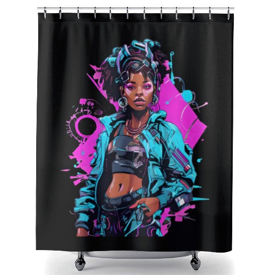 Cyberpunk Girl with Dreadlocks Shower Curtains