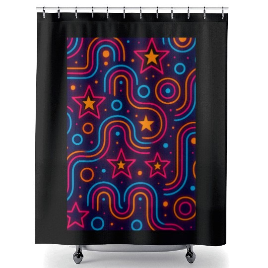 Neon Starburst Cosmic Pattern Shower Curtains