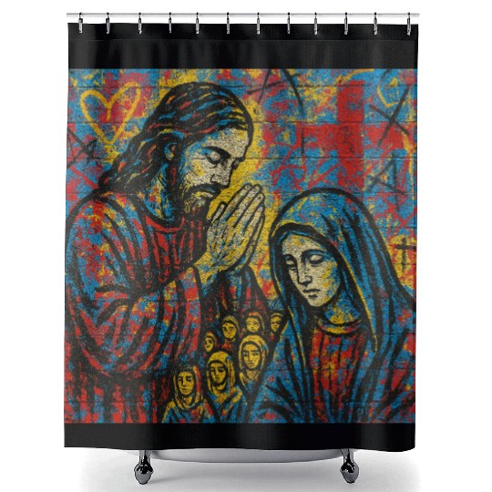 Praying Jesus and Virgin Mary Mosaic Shower Curtains