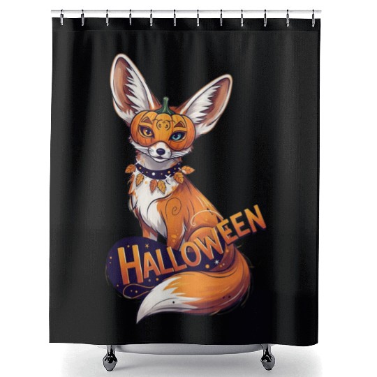 Enchanted Fox with Jack-o-Lantern Mask Shower Curtains