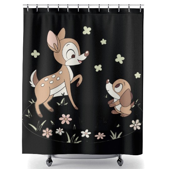 Charming Cartoon Fawn with Puppy Friend Shower Curtains