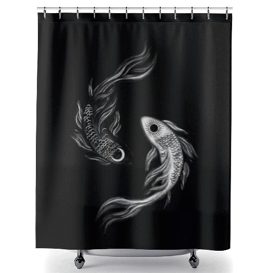 Ethereal Black & White Koi Fish Yin Yang Design Shower Curtains