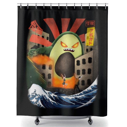 Giant Avocado Kaiju Monster Attack Urban City Shower Curtains