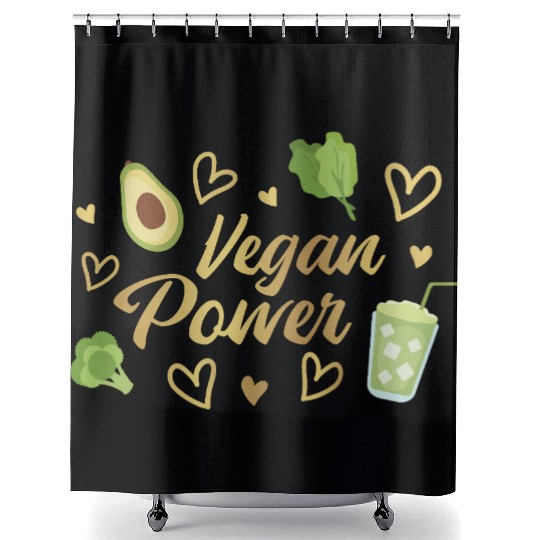 Vegan Power Heart and Avocado Design Shower Curtains