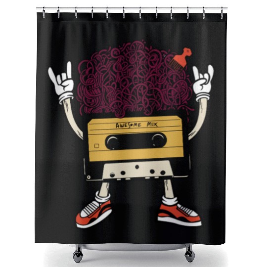 Vinyl Cassette Hairdo Illustration Shower Curtains