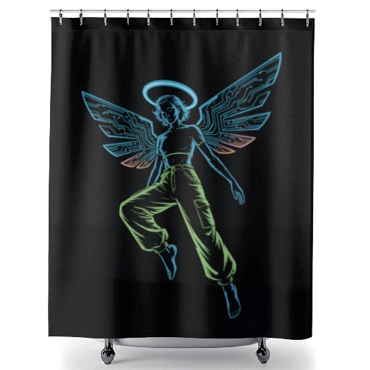 Circuit Angel Digital Wings Tech Halo Streetwear Shower Curtains