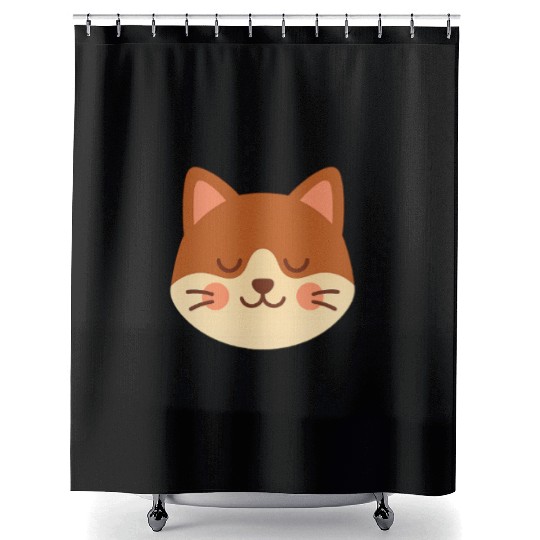 Minimal Cat Face – Cute Kitty Shower Curtains