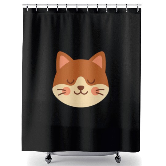 Minimal Cat Face – Cute Kitty Shower Curtains