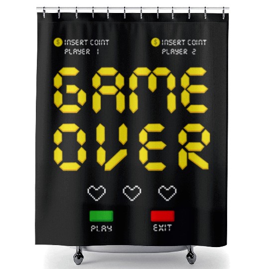 Pixelated Video Game Heart Game Over Shower Curtains