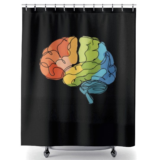 Embrace Neurodiversity - Line Art Rainbow Brain Shower Curtains