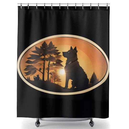 Sunset Wilderness Wolf Silhouette Shower Curtains