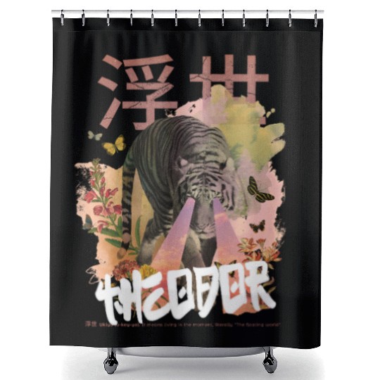 Mystical Tiger with Kanji & Boy Name THEODOR Shower Curtains