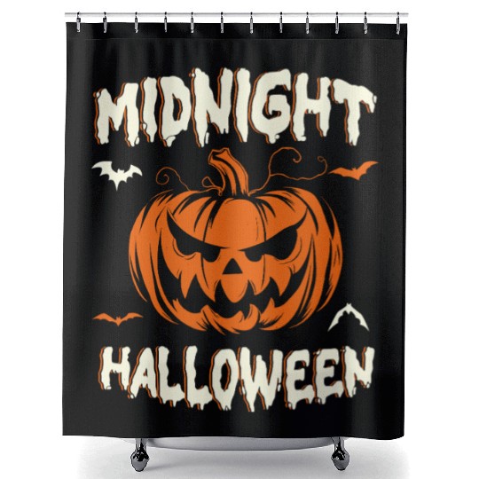 Midnight Halloween Pumpkin Scary Jack-O-Lantern Shower Curtains