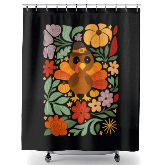 Festive Harvest Thanksgiving Turkey Shower Curtains