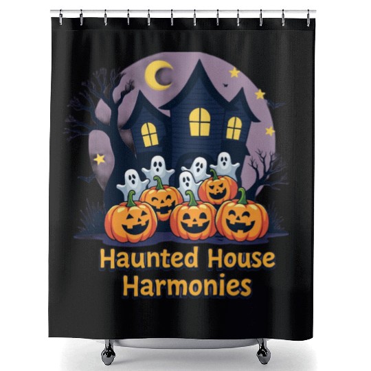 Haunted House Harmonies Halloween Design Shower Curtains