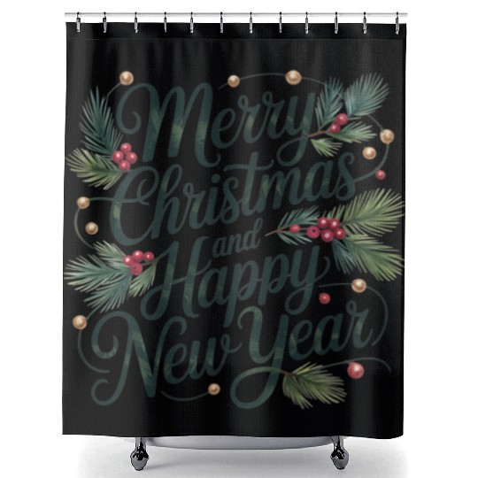 Title Elegant Merry Christmas and Happy New Year w Shower Curtains