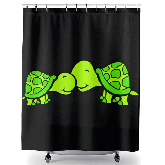 2 turtles cuddling sweet kissing couple love team Shower Curtains